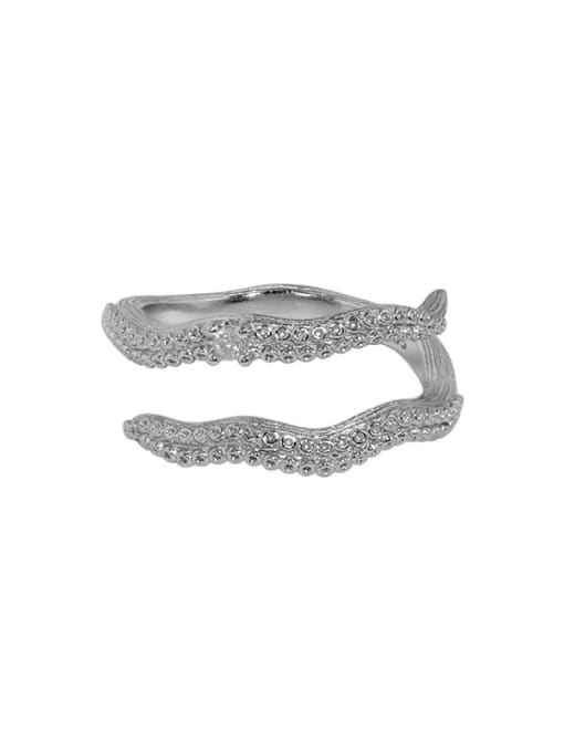 White gold [white zircon] 925 Sterling Silver Cubic Zirconia Irregular Vintage Stackable Ring